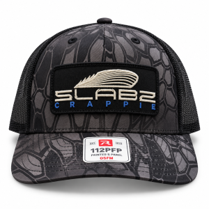 SLABZ Crappie Richardson 112PFP Kryptek-Style Trucker Hat – Black/Gray (limited edition)